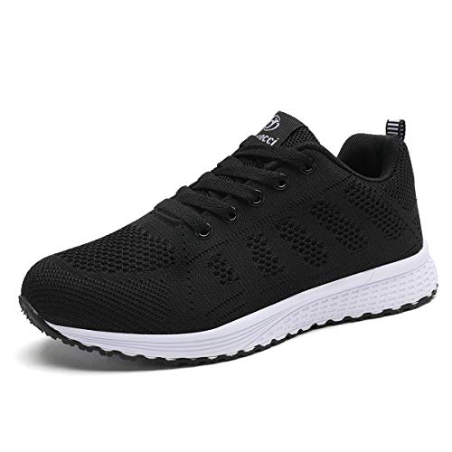 Mujer Entrenador Zapatos Gimnasio Deportes atléticos Zapatillas de Deporte Malla Informal Zapatos para Caminar Encaje Plano Negro EU 38