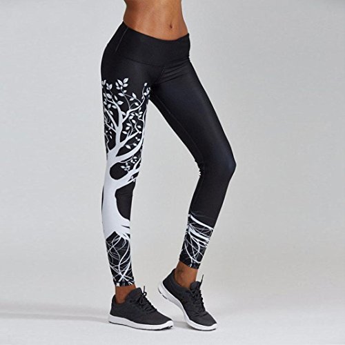 Mujer Pantalones Largos deportivos SMARTLADY Patrón de árbol Leggings para Running, Yoga y Ejercicio (S, Negro)