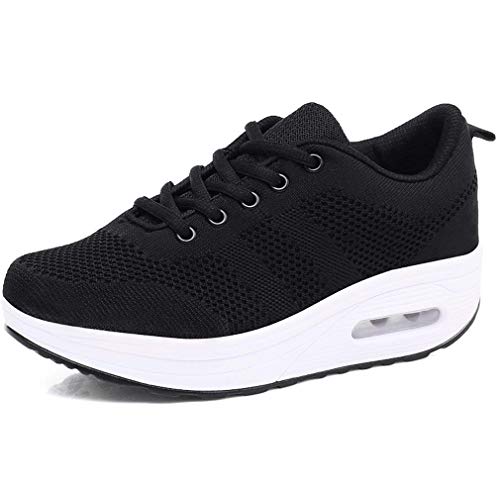 Mujer Zapatillas de Deporte Malla Air Cuña Cómodos Sneakers Mujer Casual Running Senderismo Ligero Mesh Zapatillas Gris Negro 35-41