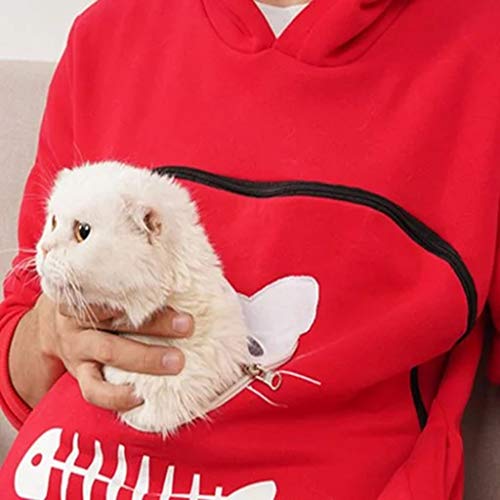 Mujeres Sudadera Portador de Mascotas Sudadera Canguro con Capucha Niña Jersey Bolsillo Funcional de Gato Ropa Tumblr Adolescente Chica Streetwear HULKY(Rojo,M)