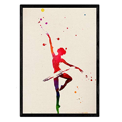 Nacnic Lámina para enmarcar Bailarina DE Ballet Estilo Acuarela. Poster con imágenes de Danza Impresas a Estilo Acuarela. Lámina Ballet. Decoración de hogar. Láminas para enmarcar. Papel 250 Gramos