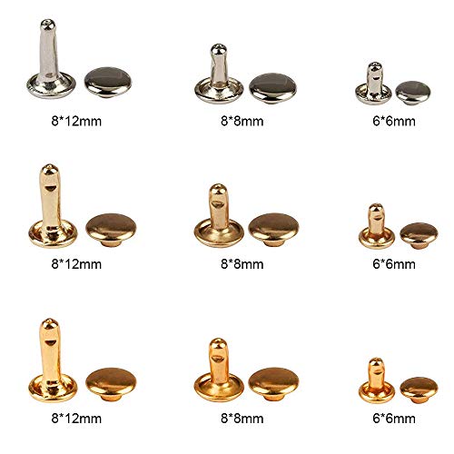 NACTECH 300 Set Remaches para Cuero 3 Tamaños Remaches Piel Metalicos Doble Tapa 6, 8, 12mm Remaches Tubulares Decorativos Para Cuero Reparación Cinturón Bolsos Fijación Dorados Bronce Plateado