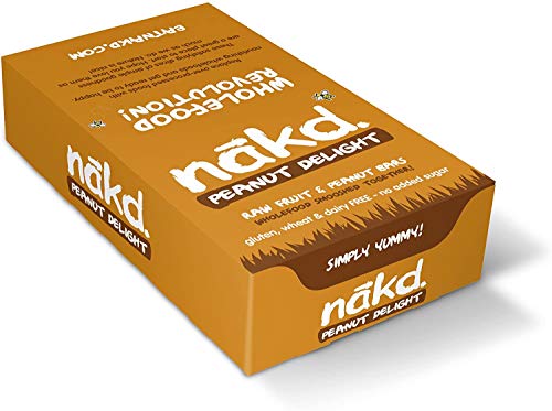 Nakd Peanut Delight - Barritas de Fruta y Frutos Secos Cacahuete - Sin Azúcar Añadido - Sin Gluten - Sin Lactosa - Vegano - Pack 18 Barritas x 35 g