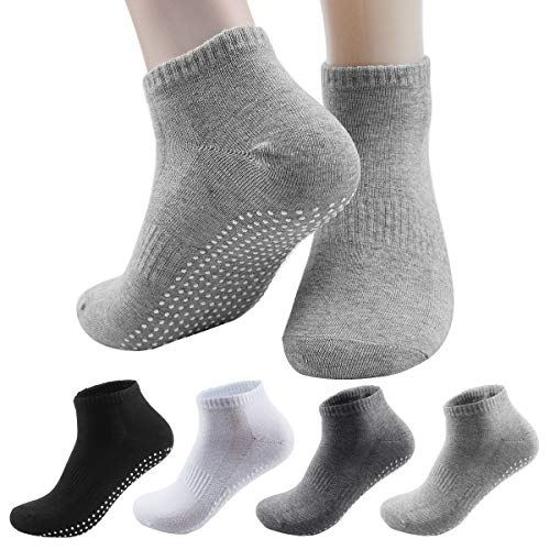 NATUCE Calcetines Antideslizantes 4 Pares Calcetines de Deporte para Hombre Mujer Algodón Transpirable Ideal para Yoga Pilates Fitness Artes Marciales Gimnasia Trampolín 38-43 EU