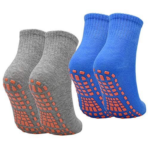 NATUCE Calcetines Deporte 2 Pares Calcetines Antideslizantes para Hombre Mujer Algodón Transpirable Calcetines Deportivos para Pilates Yoga Fitness Gimnasia (Gris/Azules, S/M (EU 36-40))