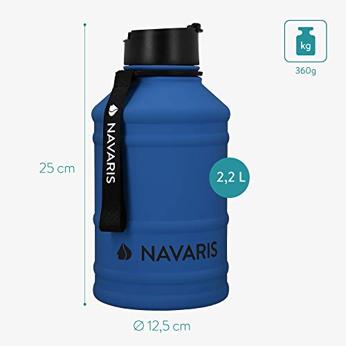 Navaris Botella de Agua de Acero Inoxidable - Cantimplora XXL de Metal de 2.2 L - Garrafa para Bebidas sin BPA para Deporte Camping Gimnasio Oficina