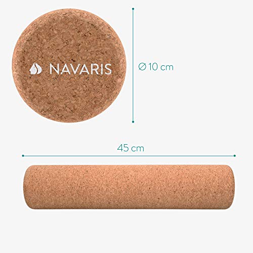 Navaris Rodillo para Pilates y Yoga - Roller de Corcho Natural para Masaje - Rulo ecológico Antideslizante para Auto masajes Espalda Gimnasia Balance