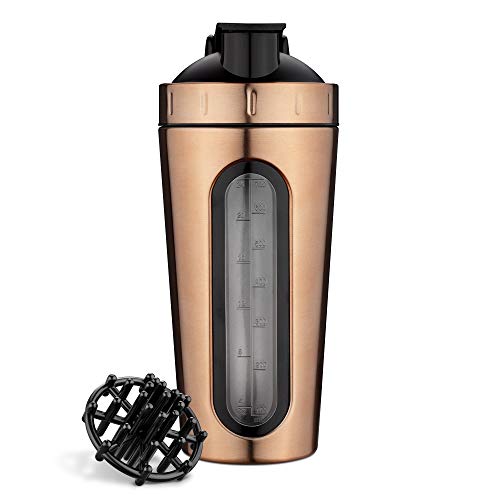 Navaris Shaker de proteína - Agitador portátil de bebidas proteínas de 1L para fitness gym entrenamiento - Batidora de acero inoxidable sin BPA