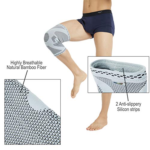 Neotech Care - Rodillera de fibra de bambú (1 Unidad) - Material ligero, elástico, cómodo y transpirable - Para hombre, mujer y adolescentes - Rodilla derecha o izquierda - Gris - M