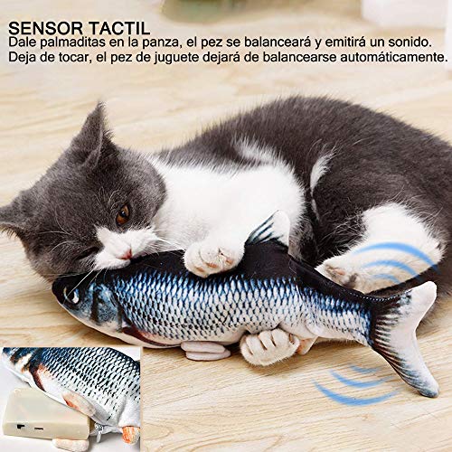 Nepfaivy Juguetes Pez para Gatos - Juguete Interactivo Hierba Gatera, Pez de Simulación de Felpa Móvil con Carga USB, Suministros para Gatos Que Se Pueden Usar para Morder, Patear y Dormir