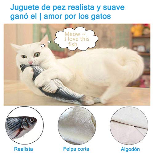 Nepfaivy Juguetes Pez para Gatos - Juguete Interactivo Hierba Gatera, Pez de Simulación de Felpa Móvil con Carga USB, Suministros para Gatos Que Se Pueden Usar para Morder, Patear y Dormir