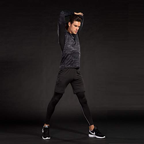 Niksa 3 Piezas Conjunto de Compresion Hombre, Camisetas Compression Mallas Running Pantalon Corto Deporte Ropa Deportiva Hombre para Running, Correr, Gym, Fitness M