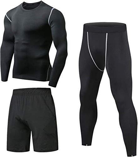 Niksa 3 Piezas Conjunto de Compresion Hombre, Camisetas Compression Mallas Running Pantalon Corto Deporte Ropa Deportiva Hombre para Running, Correr, Gym, Fitness M