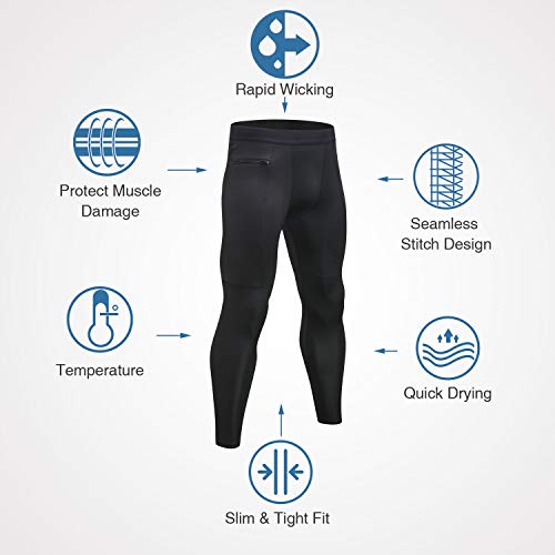 Niksa Mallas Hombre Deporte Leggings Deporte Pantalón Largo de Compresión Negro Gris 2X