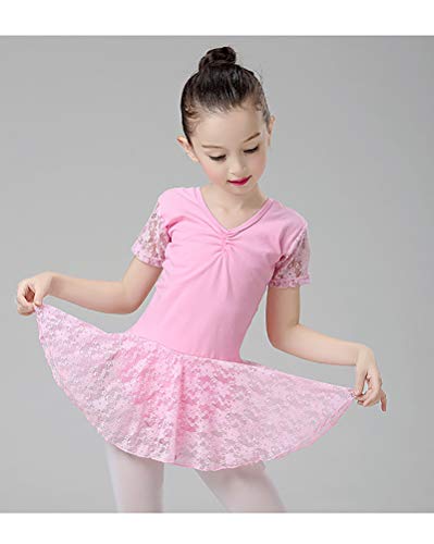 Niñas Traje Vestido Tutú de Ballet Baile Falda de Danza Maillot Ropa de Gimnasia Leotarto Clásico de Encaje con Manga Corta Elástico