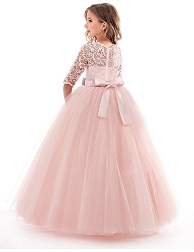 NNJXD Chicas Pompa Bordado Vestido de Bola Princesa Boda Vestir Talla(150) 9-10 años 378 Rosa-A