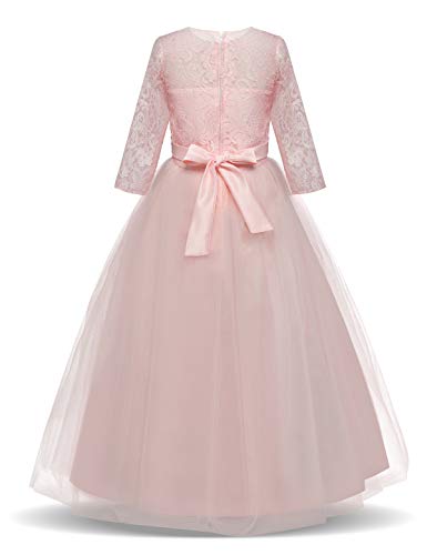 NNJXD Chicas Pompa Bordado Vestido de Bola Princesa Boda Vestir Talla(150) 9-10 años 378 Rosa-A