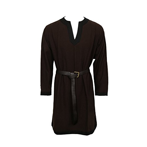 Nofonda Camisa Disfraz Larp Ropa Medieval de Mágico Sacerdote Traje Hechiceros de Adultos Hombre para Fiesta de Halloween Carnaval (L, Marron)