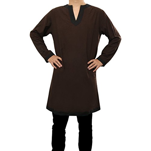 Nofonda Camisa Disfraz Larp Ropa Medieval de Mágico Sacerdote Traje Hechiceros de Adultos Hombre para Fiesta de Halloween Carnaval (L, Marron)