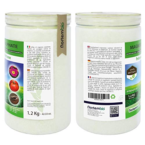 Nortembio Agro Sulfato de Magnesio Natural 1,2 Kg. Abono de Uso Universal. Favorece el Crecimiento de Cultivos, Jardines, Plantas de Interior y Exterior.