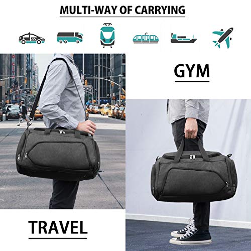 NUBILY Bolsa de Deporte Bolsa Gimnasio de Viaje con Compartimento para Zapatos Impermeable Bolsos Deportivos Mujer de Grande 40L para Hombre y Mujer Negro