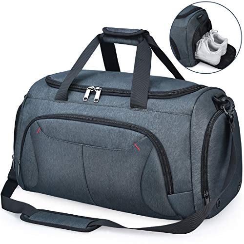 NUBILY Bolsa de Deporte Hombre Bolsas Gimnasio Mujer con Compartimento para Zapatos Bolsos de Viaje Grande Impermeable Deportivos Fin de Semana Travel Gym Bag 40L Gris Azul