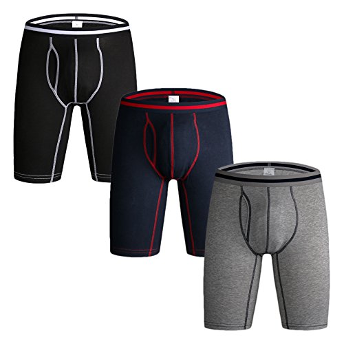 Nuofengkudu Hombre 3 Pack Larga Bóxers Ajustados Bulge Braguitas Calzoncillos Ropa Interior Suave Elástico Compresión Shorts Underwear Mutande Panty Hipster Nero/Grau/BLU Chiaro Tamaño XXL