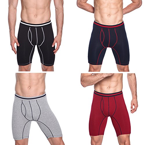 Nuofengkudu Hombre 4 Pack Bóxers Ajustados Largo Calzoncillos Bulge Ropa Interior Suave Elástico Compresión Shorts Underwear Mutande Hipster Tallas Grandes Nero/BLU/Grau/Rosso XXXXL