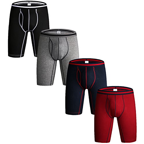 Nuofengkudu Hombre 4 Pack Bóxers Ajustados Largo Calzoncillos Bulge Ropa Interior Suave Elástico Compresión Shorts Underwear Mutande Hipster Tallas Grandes Nero/BLU/Grau/Rosso XXXXL