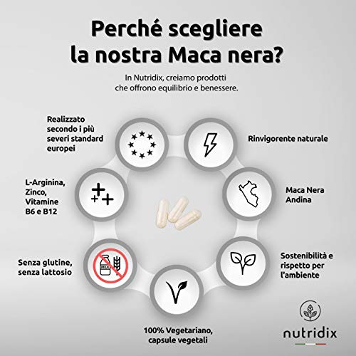 Nutridix Maca Negra Andina 1.200 mg por Dosis - Extracto Equivalente a 24.000 mg de Maca Planta concentrada 20:1 con L-Arginina, Vitamina B6, B12 y Zinc - 120 Cápsulas