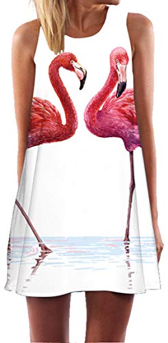 Ocean Plus Mujer Verano Flamenco Camisola Vestido De Playa Top Sin Mangas Trapecio O Corte En A Vestido Oeste (S (EU 34-36), Dos flamencos en el Agua 2)