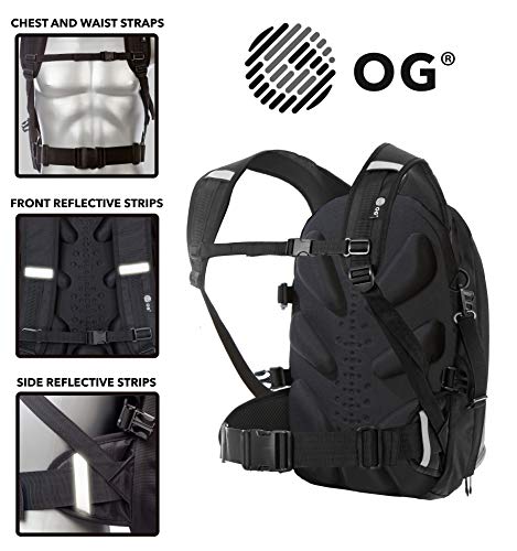 OG Online&Go EZ-Rider2 Mochila Moto Negra 24L, Bolsa Porta-Casco Motorista, Correa Casco, Impermeable, Portátil, Reflectante (Logo Blanco)