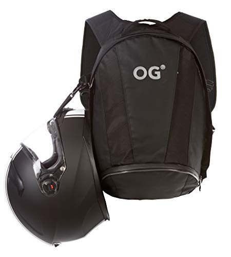 OG Online&Go EZ-Rider2 Mochila Moto Negra 24L, Bolsa Porta-Casco Motorista, Correa Casco, Impermeable, Portátil, Reflectante (Logo Blanco)