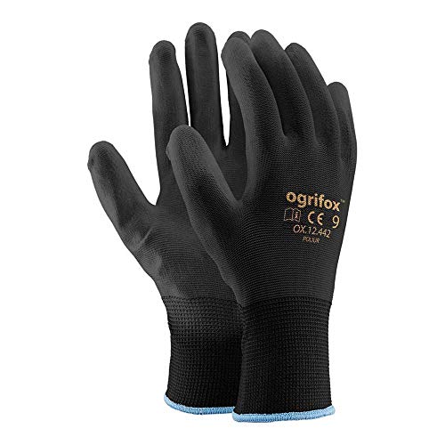 Ogrifox OX-Poliur_Bb9 - Guantes protectores (24 unidades, OX.12.442, pulido), color negro