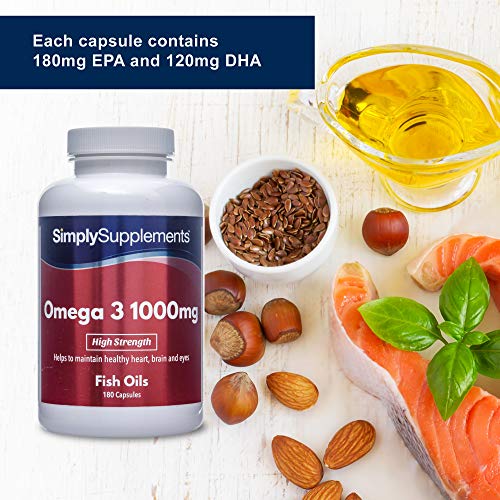 Omega 3 1000mg - ¡Bote para 4 meses! - 360 cápsulas - Con un alto contenido de DHA y EPA - SimplySupplements