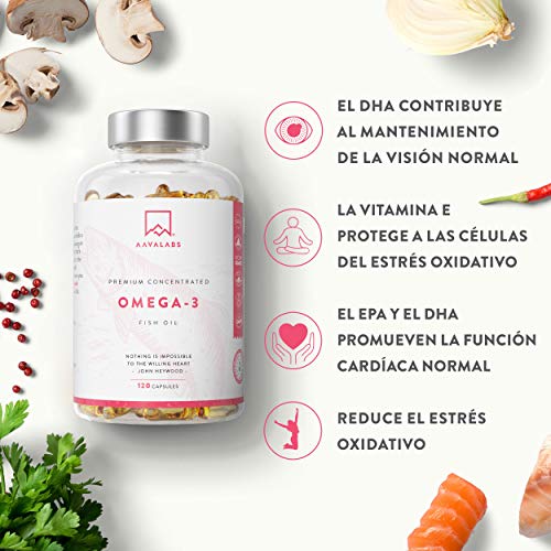 Omega 3 de Aceite de Pescado [2000 mg] - 1000 mg EPA y 500 mg DHA - Alta Potencia - Destilado Molecularmente para mayor pureza - Fuente de Ácidos Grasos - 120 cápsulas blandas - suministro de 60 días