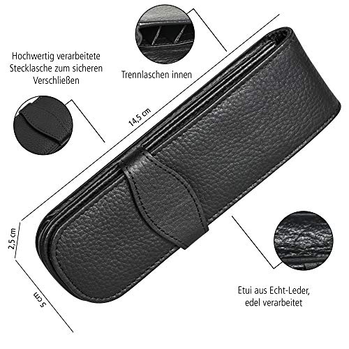 Online - Funda de piel para 3 bolígrafos, color negro