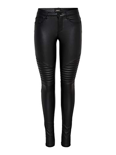 ONLY onlNEW ROYAL REG SK. BIKER COATED NOOS, Pantalones Mujer, Negro (Black), M/L34 (Talla del fabricante: Medium)