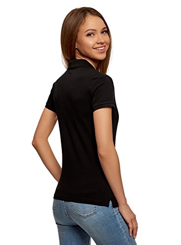 oodji Ultra Mujer Polo Básico de Tejido Piqué, Negro, ES 42 / L