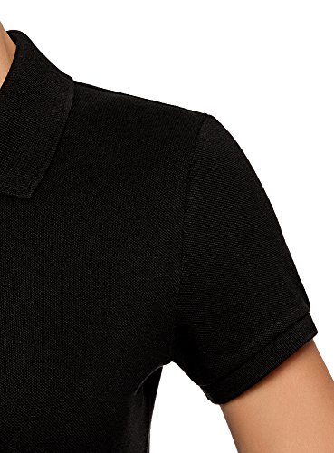 oodji Ultra Mujer Polo Básico de Tejido Piqué, Negro, ES 42 / L