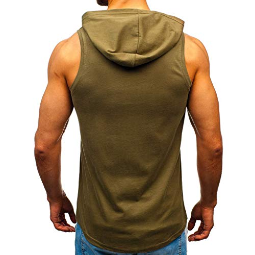 OPAKY Camiseta de Tirantes Deporte Hombre Hombres Chaqueta con Capucha de Empalme a Rayas con Remiendo sin Mangas con Capucha en Contraste Tops Basica Fitness Gym Camiseta Deportiva t-Shirt