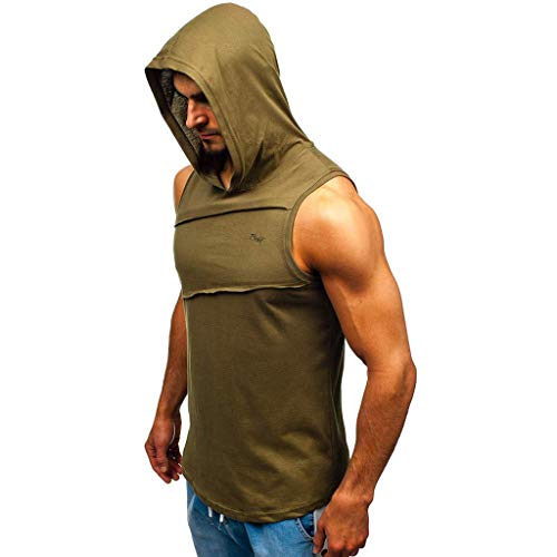 OPAKY Camiseta de Tirantes Deporte Hombre Hombres Chaqueta con Capucha de Empalme a Rayas con Remiendo sin Mangas con Capucha en Contraste Tops Basica Fitness Gym Camiseta Deportiva t-Shirt