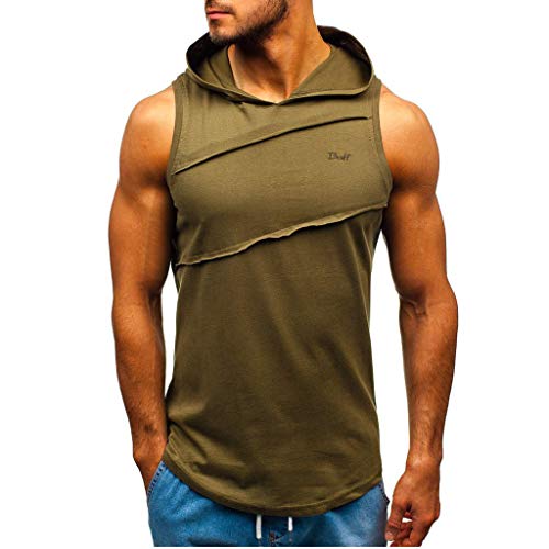 OPAKY Camiseta de Tirantes Deporte Hombre Hombres Chaqueta con Capucha de Empalme a Rayas con Remiendo sin Mangas con Capucha en Contraste Tops Basica Fitness Gym Camiseta Deportiva t-Shirt