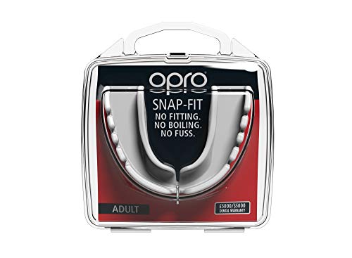 OPRO Rugby Protector Bucal para Adultos Snap-Fit Colocación instantánea - para Rugby, Hockey, Boxeo, Lacrosse, fútbol Americano, Baloncesto y más - Fabricado en Reino Unido (Blanco)