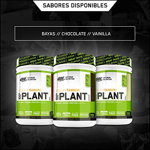 Optimum Nutrition ON 100% Plant Gold Standard, Proteína Vegana en Polvo, para Masa Muscular y Musculacion, fuente de Vitamina C y B12, Chocolate, 19 porciones, 684 g