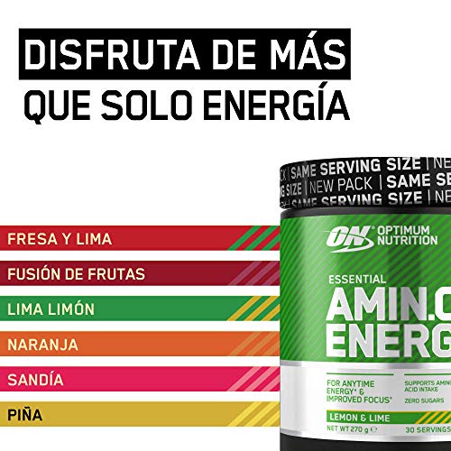 Optimum Nutrition ON Amino Energy Pre Workout en Polvo, Bebida Energética con Beta Alanina, Vitamina C, Cafeína, Aminoacidos Incluyendo BCAA, Lima Limón, 30 Porciones, 270g, Embalaje Puede Variar