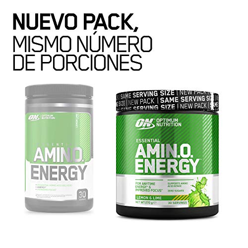 Optimum Nutrition ON Amino Energy Pre Workout en Polvo, Bebida Energética con Beta Alanina, Vitamina C, Cafeína, Aminoacidos Incluyendo BCAA, Lima Limón, 30 Porciones, 270g, Embalaje Puede Variar