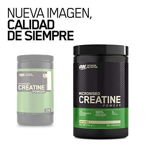 Optimum Nutrition ON Creatina Monohidrato Micronizada, Creatina en Polvo, Suplementos Deportivos para Rendimiento, Sin Sabor, 186 Porciones, 634 g, Embalaje Puede Variar