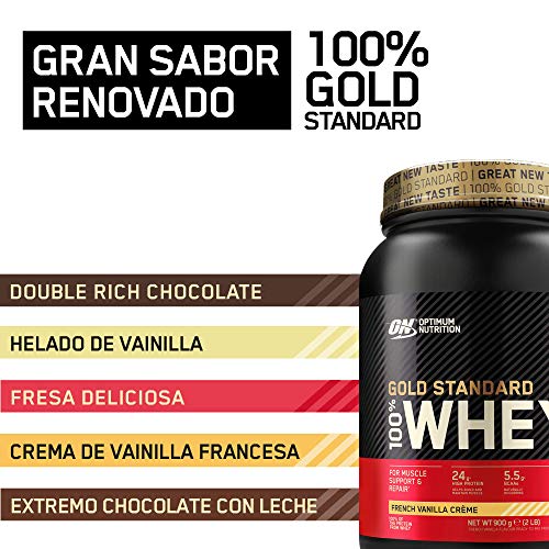 Optimum Nutrition ON Gold Standard 100% Whey Proteína en Polvo Suplementos Deportivos, Glutamina y Aminoacidos, BCAA, Crema de Vainilla Francesa, 30 Porciones, 900g, Embalaje Puede Variar