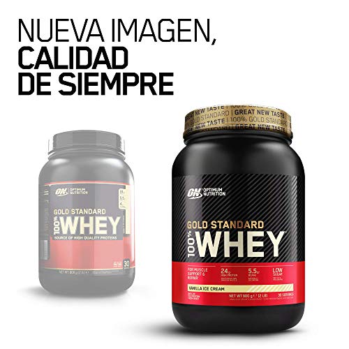 Optimum Nutrition ON Gold Standard 100% Whey Proteína en Polvo Suplementos Deportivos, Glutamina y Aminoácidos, BCAA, Helado de Vainilla, 30 Porciones, 900 g, Embalaje Puede Variar